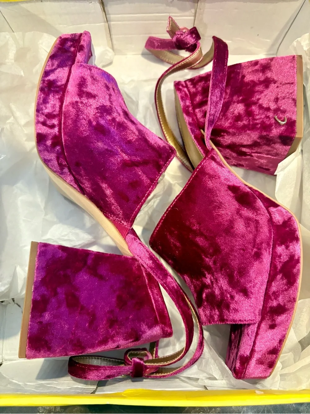Circus NY Crushed Velvet Platform Wedge Sandals in Magenta 8